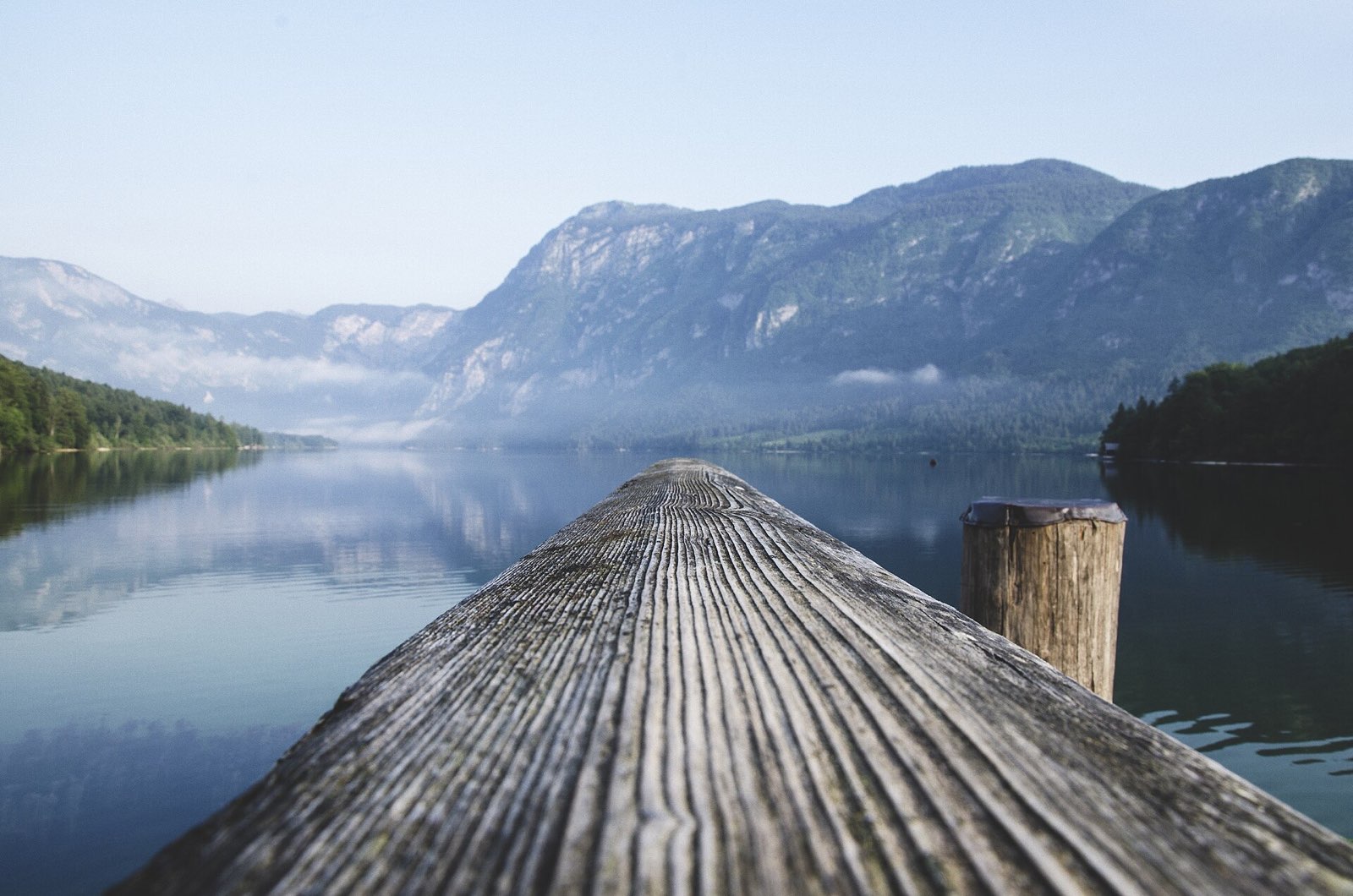 Lake Bohinj beneath the mountains
