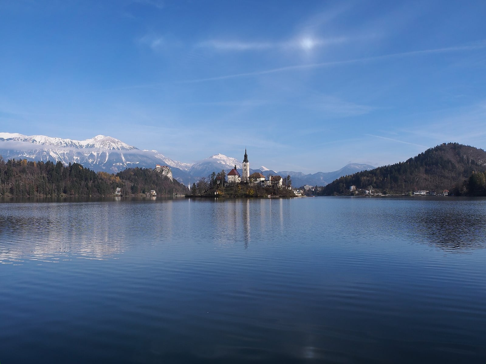 Bled Island across the lake in autumn