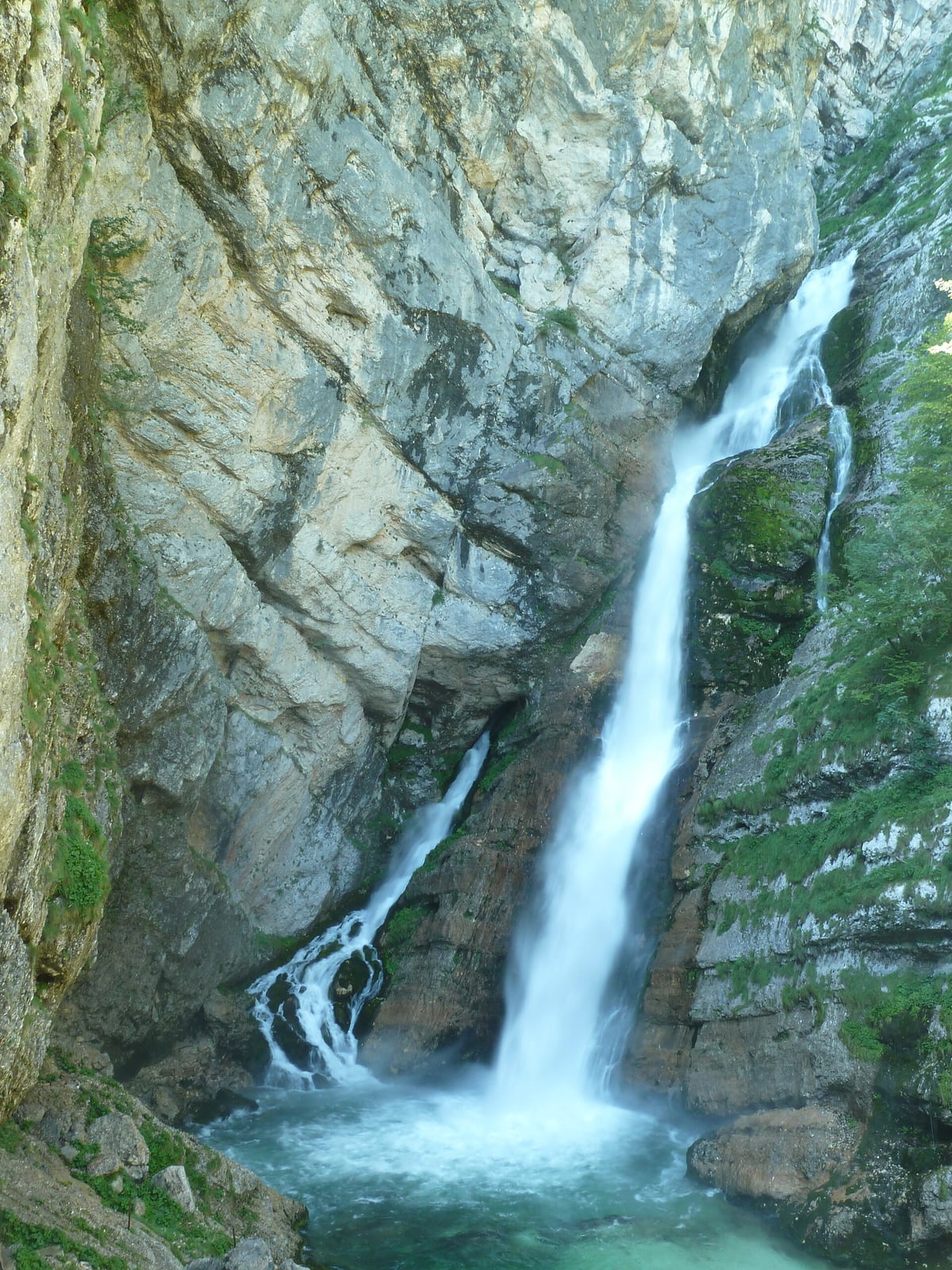 Savica waterfall descending between high rock walls